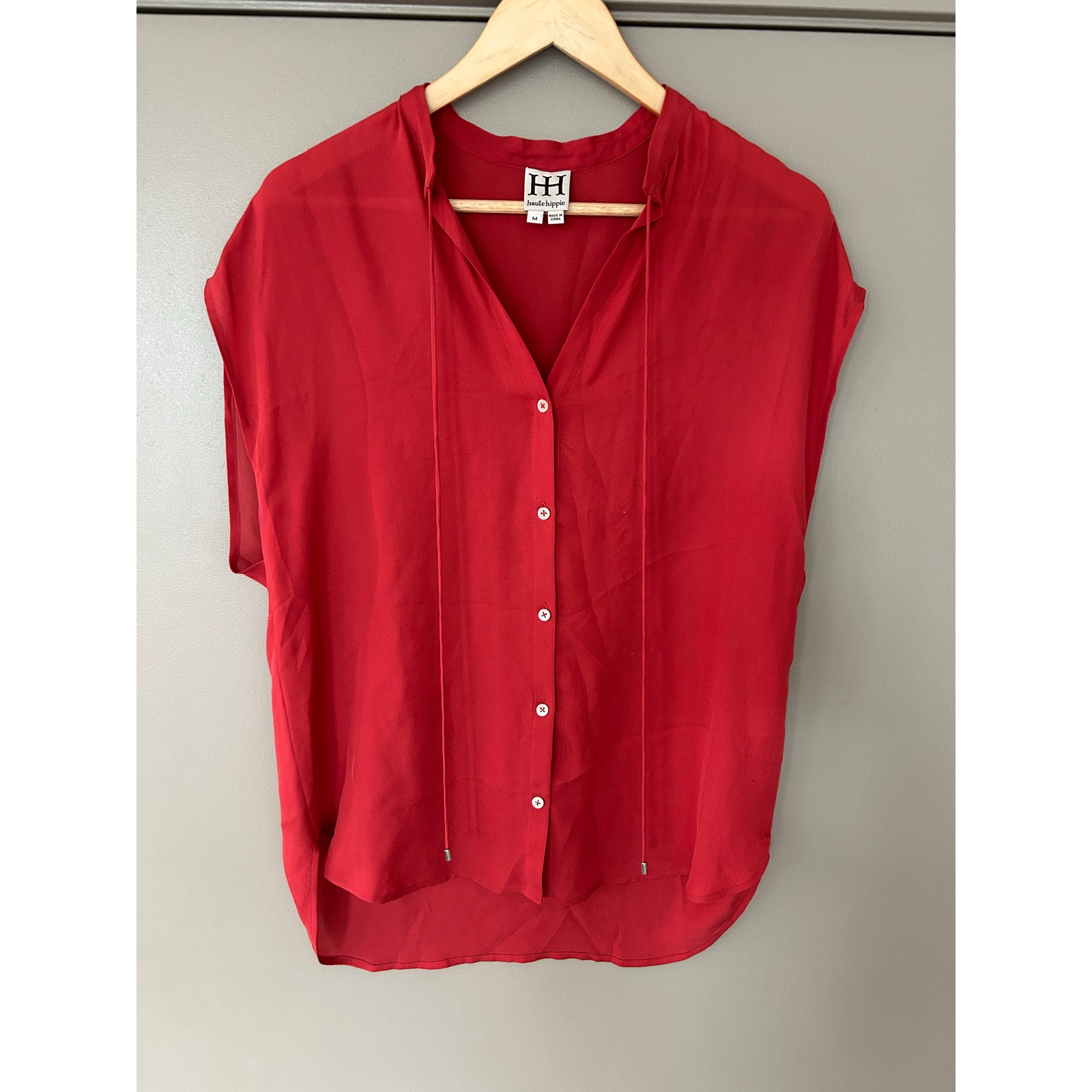 Haute Hippie 100% Silk Red Quietluxury Sleeveless Buttondown Blouse Highlow Boho
